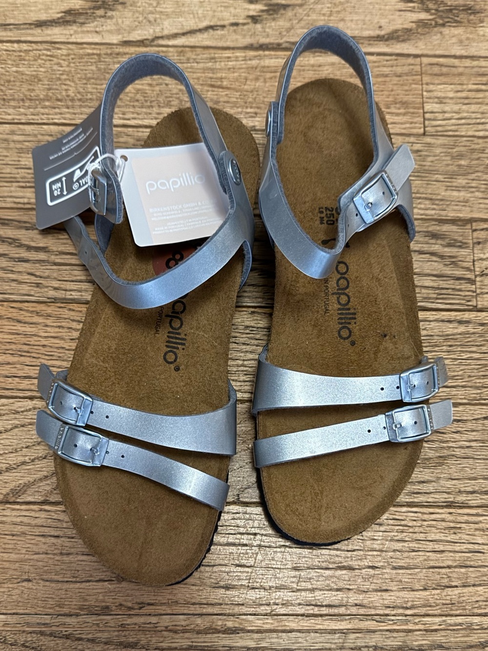 Papillio by Birkenstock Women’s Silver Double-Buckle Ankle Strap Sandals